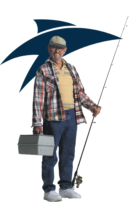 Pescador com logo da Sea Fishing ao fundo